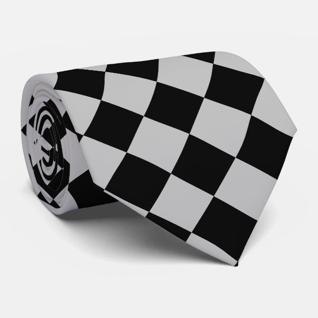 Sport Flag Neck Tie Black and Grau Karo Krawatte (Gerollt)