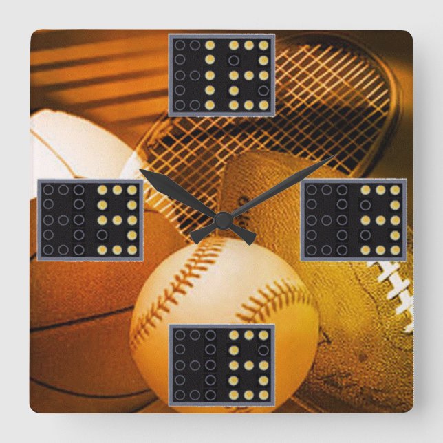 Sport Game Wall Clock Quadratische Wanduhr (Vorderseite)