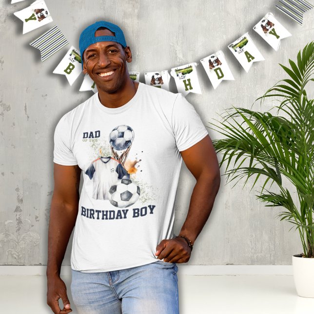 Sport Geburtstag Vater Shirt (Green Blue Soccer Birthday Party Dad of the Birthday Boy T-shirt)