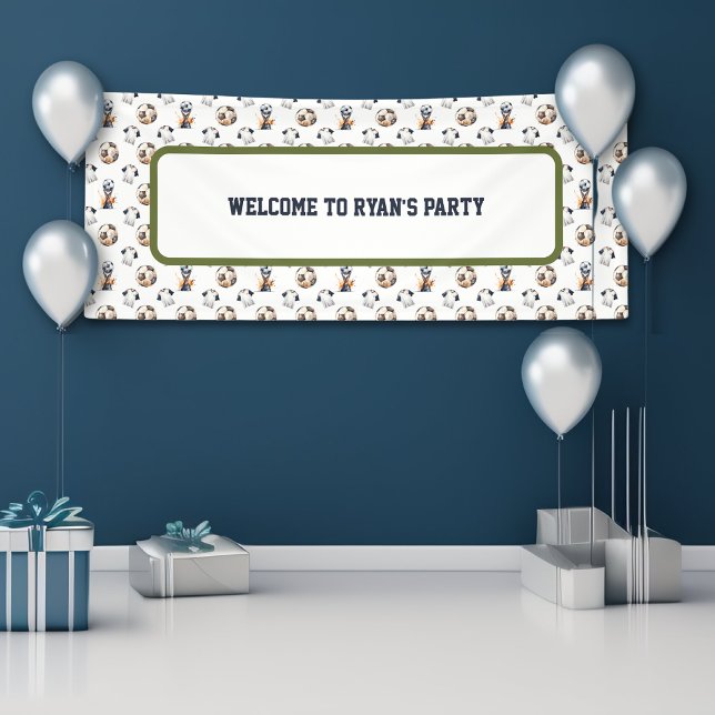 Sport Geburtstagsparty Banner (Green Blue Soccer Birthday Party Banner)