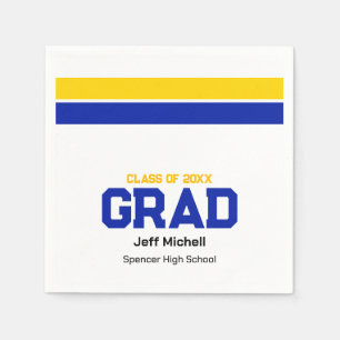 Sport Grad Blue & Gold Personalisierter Abschluss Serviette
