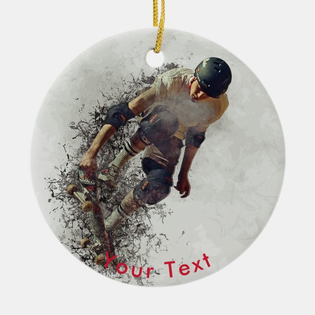 SPORT Grungeskateboarder-darstellende Bremsungen Keramik Ornament (Vorne)