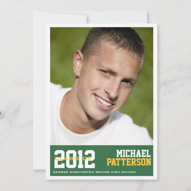 Sport Guy Photo Graduation Party Invitation verte (Devant)