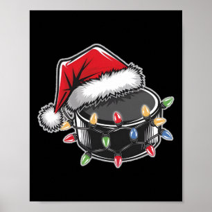 Sport Hockey Puck Weihnachtsbeleuchtung Santa Hut Poster