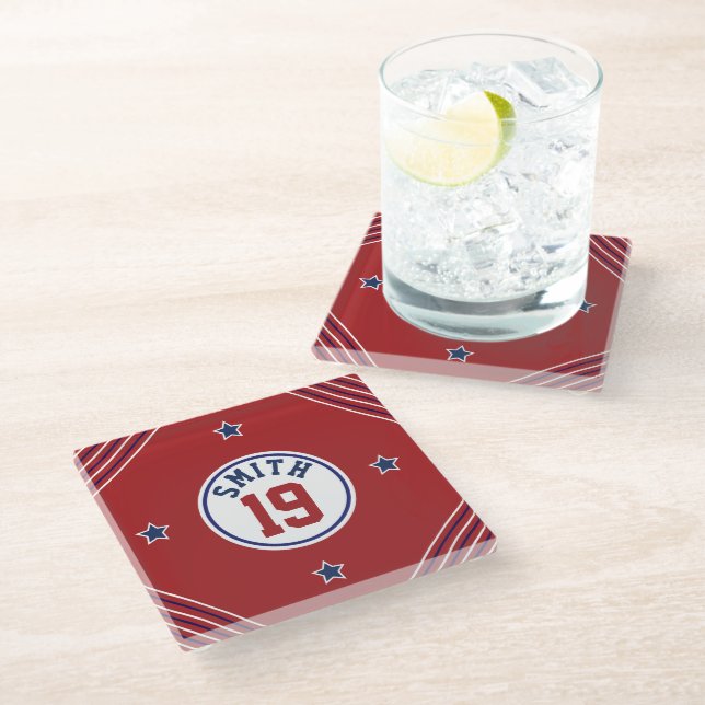 Sport Inspirierter Untersetzer aus Rot und Blau (Schrägansicht)