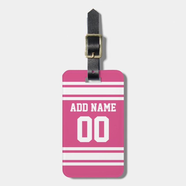 Sport Jersey mit Name und Nummer - Rosa Weiß Gepäckanhänger (Vorderseite vertikal)