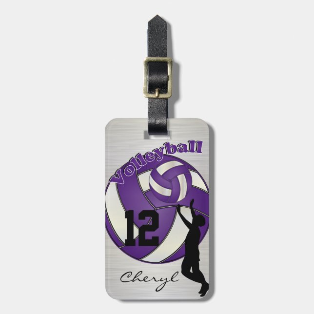 Sport Lila Volleyball | DIY Name & Number Gepäckanhänger (Vorderseite vertikal)