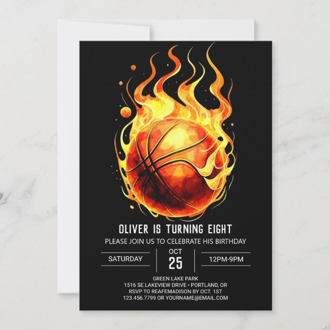 Sport Modern Happy Basketball Geburtstag Einladung (Vorderseite)