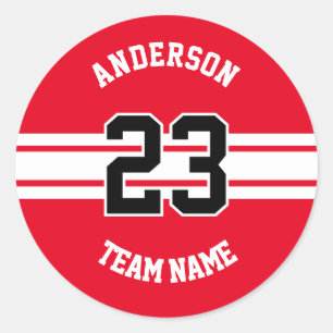 Sport Name, Team und Nummer rote Designs Runder Aufkleber