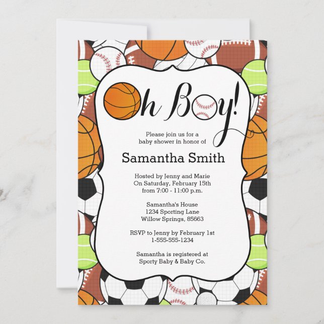 Sport Oh Junge!Babyparty Einladung (Vorderseite)