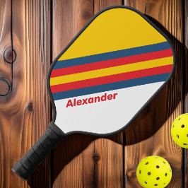 Sport Retro Berge Streifen mit Namen Pickleball Schläger
