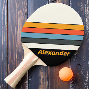 Sport Retro Dunkle Regenbogen Streifen mit Namen Tischtennis Schläger