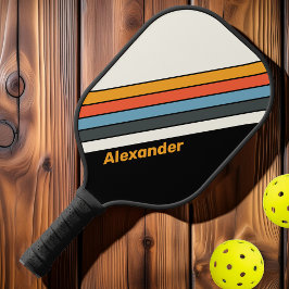 Sport Retro Dunkler Regenbogen Streifen mit Namen Pickleball Schläger