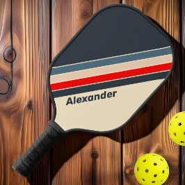 Sport Retro Nautical Rainbow Streifen mit Namen Pickleball Schläger