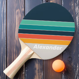 Sport Retro Ocean Regenbogen Streifen mit Namen Tischtennis Schläger