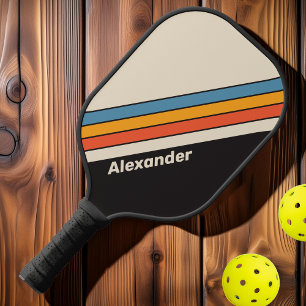 Sport Retro Vintage Dunkler Regenbogen gestreift m Pickleball Schläger