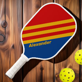 Sport Retro Warmherzige Streifen mit Namen Pickleball Schläger
