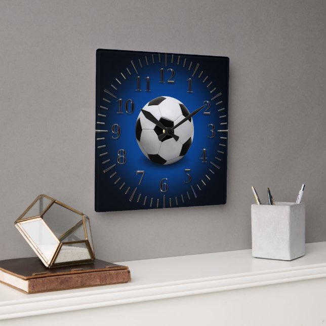 Sport Soccer | Football Modern Blue Quadratische Wanduhr (Büro)