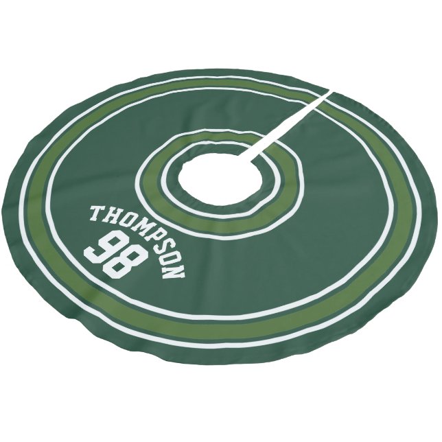 Sport Strichen Jersey Dunkelgrüne weiße Namensnumm Polyester Weihnachtsbaumdecke (Schrägansicht)