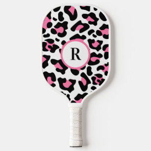 Sport Süß Rosa Lustig Tierprint Monogramm  Pickleball Schläger