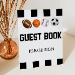 Sport Thema Gästebuchtisch Schild<br><div class="desc">Dies ist ein sportthematisches Gästebuchschild. Es beinhaltet Fußball, Baseball, Basketball und Fußball. Babydusche Dekorationen, Geburtstagsgeschmack, Party-Schilder, Gästebuch, Tischdekoration, Babydusche</div>