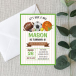 Sport Thema Geburtstagsparty Einladung<br><div class="desc">Dies ist eine sportbezogene Geburtstagsparty laden für einen Jungen ein. Lass uns einen Ball haben! Dieses Design umfasst Fußball,  Basketball,  Fußball,  Hockey,  Golf,  Baseball und Tennis. Grün und Braun. Ideal für Kinder/Kinder zum Geburtstag.</div>