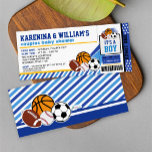 Sport Ticket Pass Paare Kinderdusche Einladung<br><div class="desc">Feiern Sie Ihre Sport Paares Babydusche mit unserem All-Star Sport Baby Dusche Party Ticket Einladung. Im Design finden Sie Fußball,  Baseball,  Basketball und Rugby/Football im Ticketpass-Stil eines Sportstadions. Dieses Design eignet sich perfekt für alle Starsport-Erstgeburtstage,  sportliche Party zum 21. Geburtstag,  alle Star-Sport-Paare-Duschen oder Sportspiele.</div>