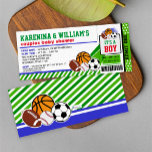 Sport Ticket Pass Paare Kinderdusche Einladung<br><div class="desc">Feiern Sie Ihre Sport Paares Babydusche mit unserem All-Star Sport Baby Dusche Party Ticket Einladung. Im Design finden Sie Fußball,  Baseball,  Basketball und Rugby/Football im Ticketpass-Stil eines Sportstadions. Dieses Design eignet sich perfekt für alle Starsport-Erstgeburtstage,  sportliche Party zum 21. Geburtstag,  alle Star-Sport-Paare-Duschen oder Sportspiele.</div>