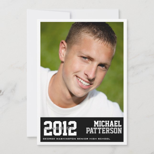 Sport Typ Foto Graduation Party Einladung Black (Vorderseite)