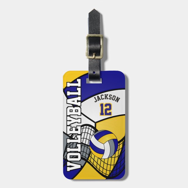 Sport Volleyball 🏐 - blau, weiß, gelb Gepäckanhänger (Vorderseite vertikal)