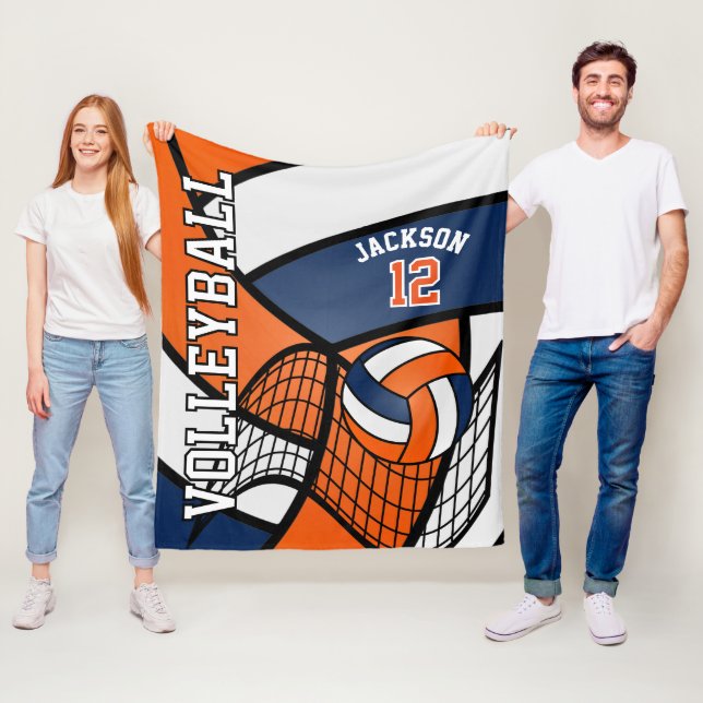 Sport 🏐 Volleyball Design - Orange, White, Navy Fleecedecke (Beispiel)