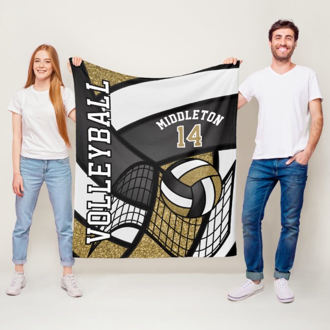 Sport Volleyball 🏐 - Gold Glitzer, Weiß, Schwarz Fleecedecke (Beispiel)