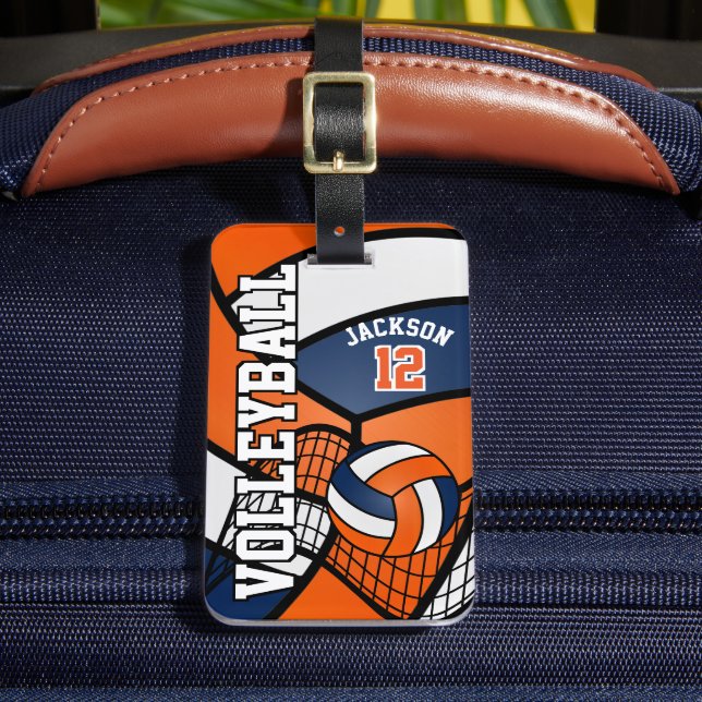 Sport Volleyball 🏐 - orange, blau und weiß Gepäckanhänger (Vorderseite Insitu 2)