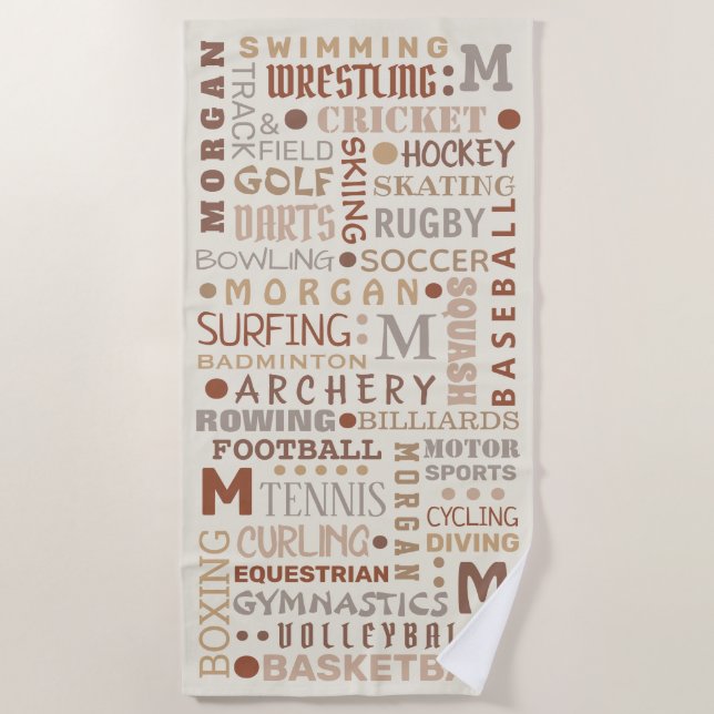 Sport Word Art Neutrale Sommer Personalisiert Strandtuch (Vorderseite)