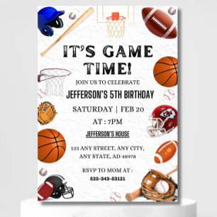 Sport zum Geburtstag Einladung Baseball Basketball