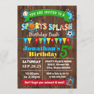Sportaktivitäten Geburtstag Sommerwasser Party Einladung