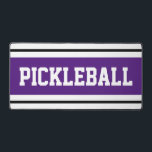 Sportaktivitäten Lila Schwarz-weiße Racing Streife Schreibtischunterlage<br><div class="desc">Dieses lustige Sportdesign beinhaltet sportliche PICKLEBALL-Texte in fett lila,  schwarz-weißen Rennstreifen.</div>