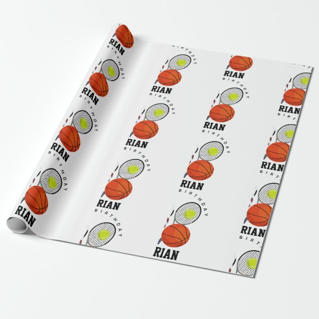 Sportathletische Balls Personalisiert Name Geburts Geschenkpapier (Ungerollt)