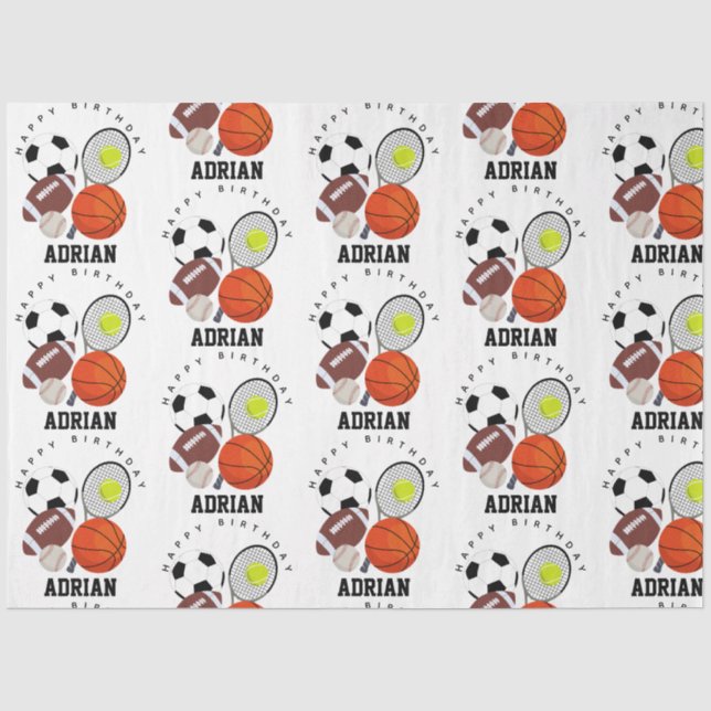 Sportathletische Balls Personalisiert Name Geburts Seidenpapier (Vorderseite)