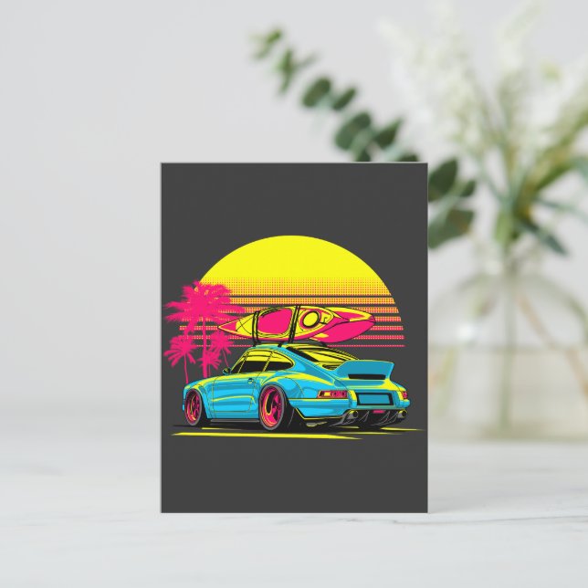SPORTAUTO "SURFEN AM SONNENSATZ" POSTKARTE (Stehend Vorderseite)