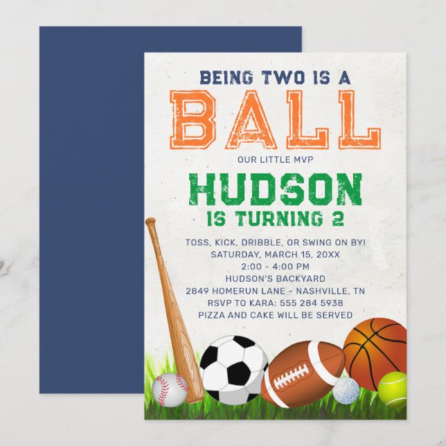 Sportball Geburtstagsparty Einladung (Vorne/Hinten)