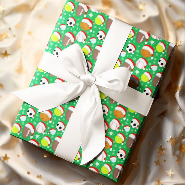 Sportbälle tragen Weihnachtsgrün des Weihnachtsman Geschenkpapier (Von Creator hochgeladen)