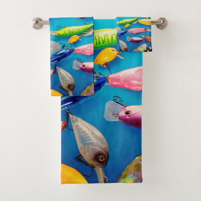 Sportfischerei Fishing Lures auf blau Badhandtuch Set (Insitu)