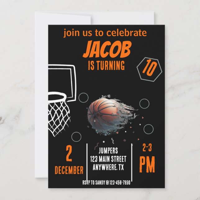 Sportfliegen Basketball Einladung zum Geburtstag (Vorderseite)
