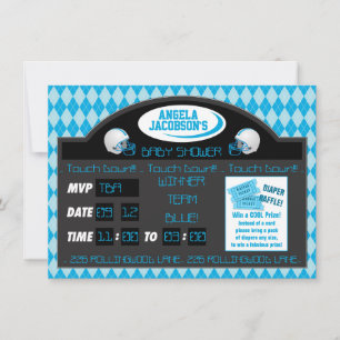 Sportfußball Scoreboard Baby Boy Dusche Blau Einladung