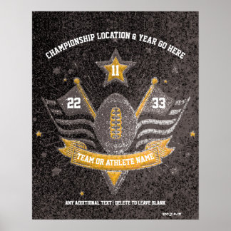 Sportfußballmeisterschaft Blac and Gold Glitzer Poster