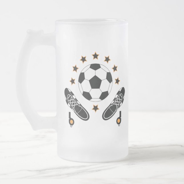 Sportgeräte-Muster für Schwarzweiß-Fußball Mattglas Bierglas (Links)