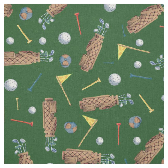 SportGolf-Ausrüstung auf grünem Muster Stoff (Muster)