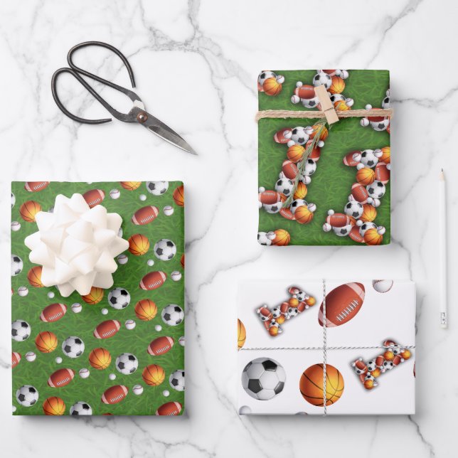 Sporthallen 1. Geburtstag Party Geschenkpapier Set (Vorderseite)