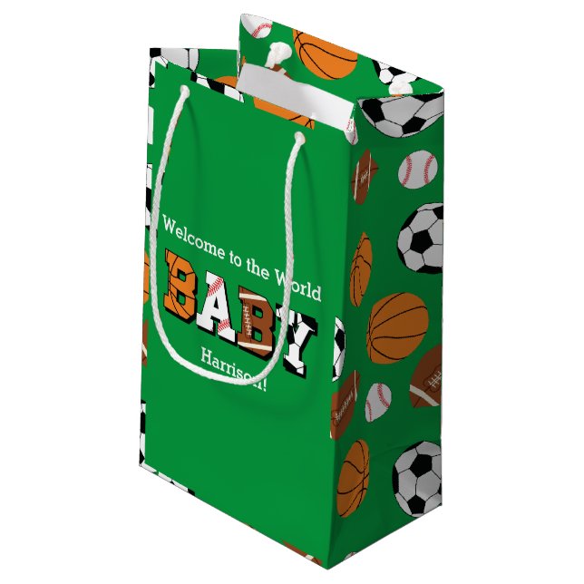 Sporthinderdusche mit grünem Geschlecht - neutral Kleine Geschenktüte (Rückseite Schrägansicht)